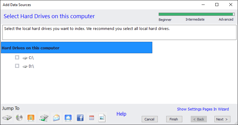 Add Data Sources screen