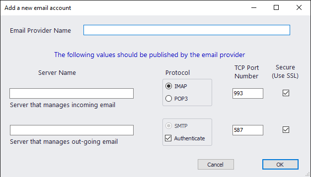 Add Email Provider Info