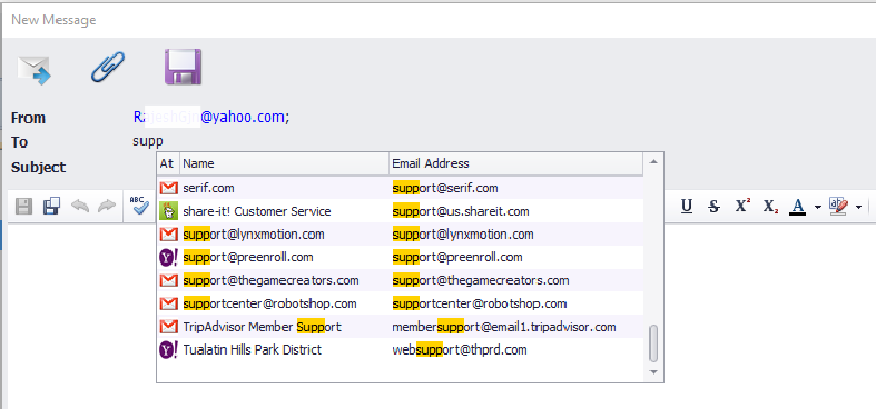 Email address auto-complete