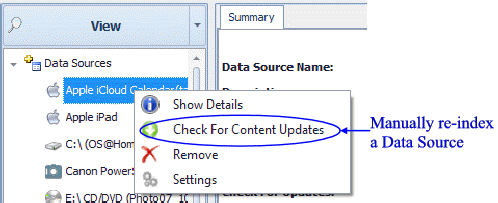 Manually re-index a Data Source