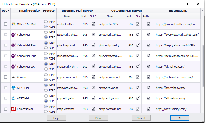 Preconfigured email providers