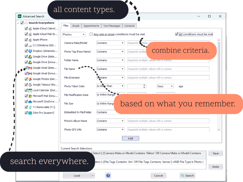 Find any type of content, stored anywhere, with whatever you naturally remember 