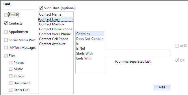 Properties you can use to find a contact using Knit