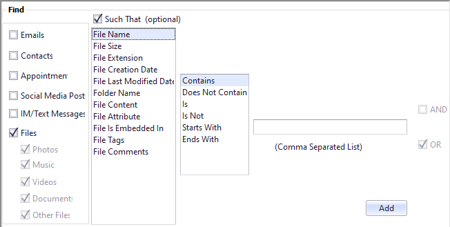 File properties you can use to find a file using Knit