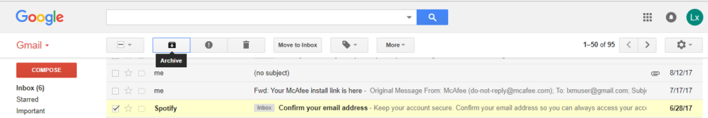 Gmail's archive button looks like a Download button