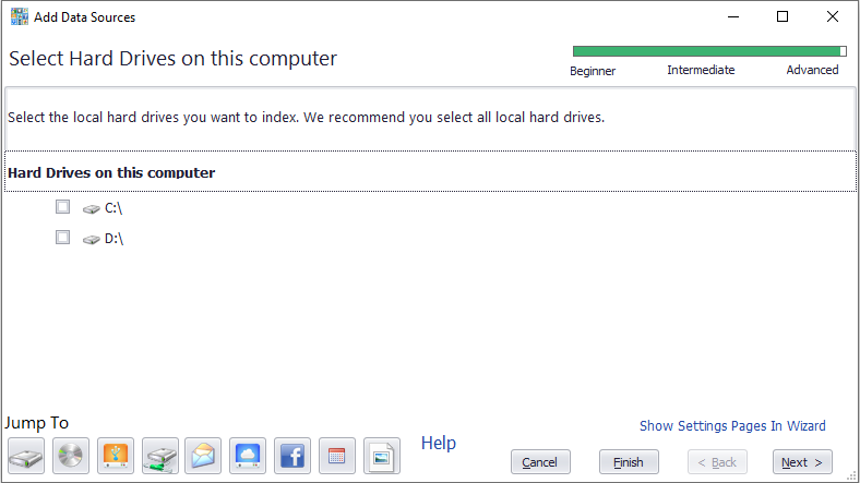 Select local hard disks to index
