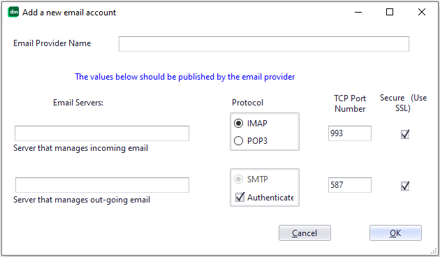 Manually add a new Email provider