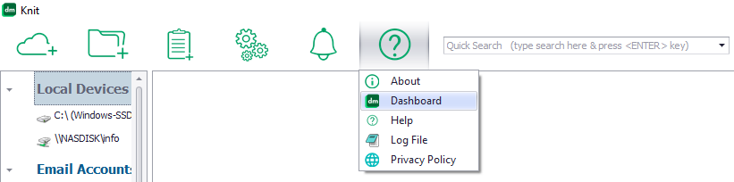 Menu button to open the Knit Dashboard