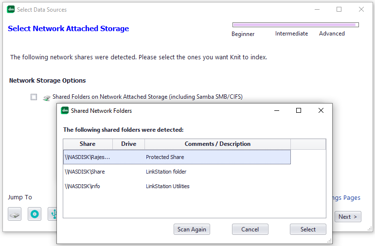 Tell Knit to index your network attached shared drives