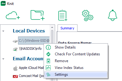 Menu button to view and change settings for a Data Source