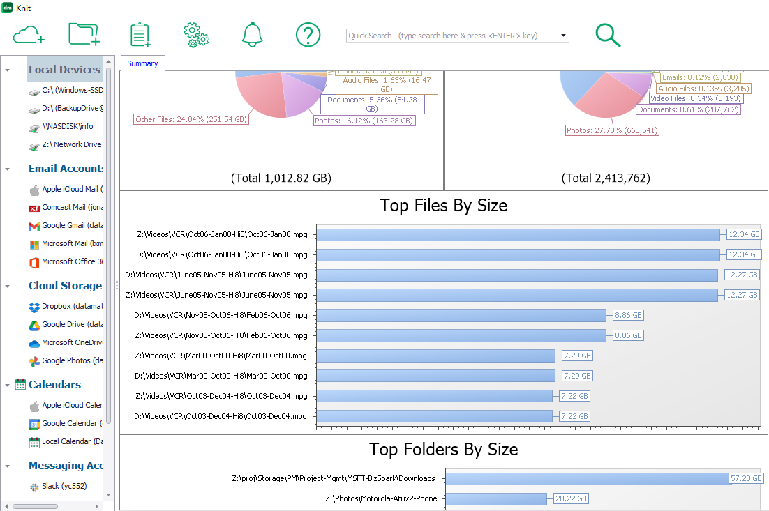 Quickly find large, duplicate and old files/emails.