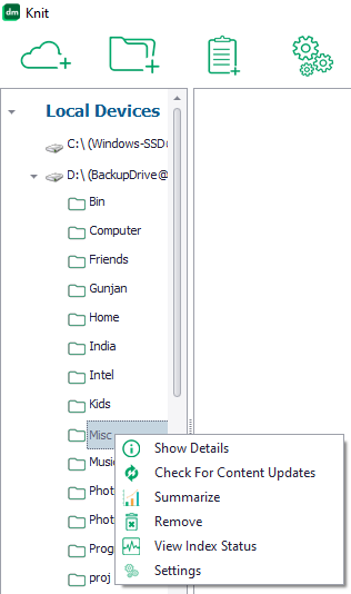 Menu option to ask Knit to analyze a specific folder's data