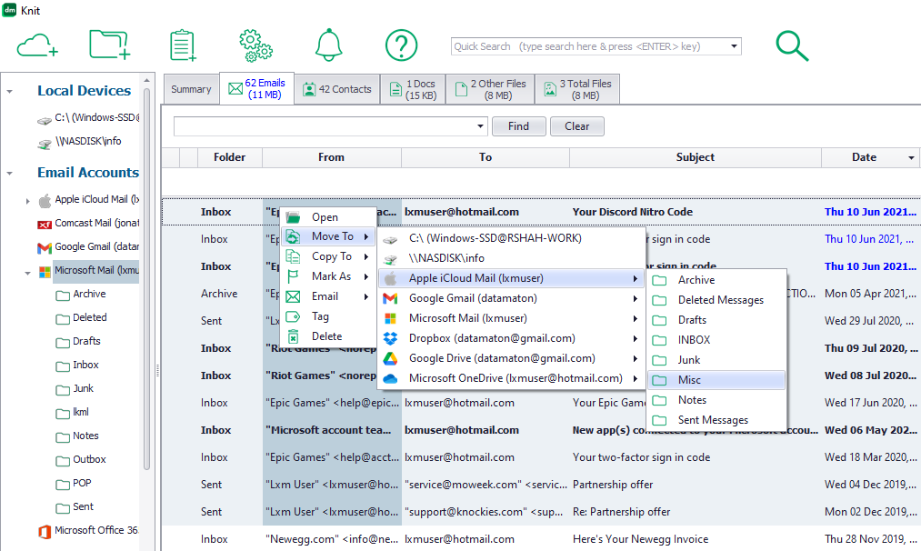 Migrate emails/files from old to new web based account