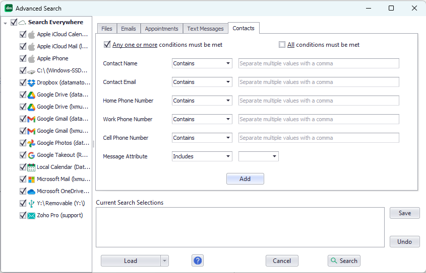 Contacts search options with Datamaton Knit