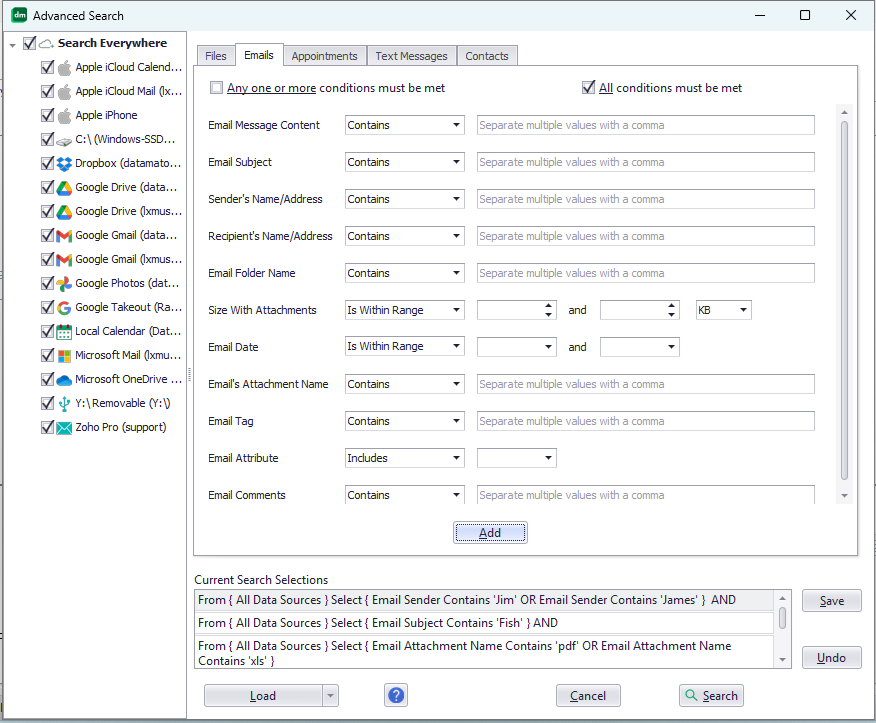 Email search options with Datamaton Knit