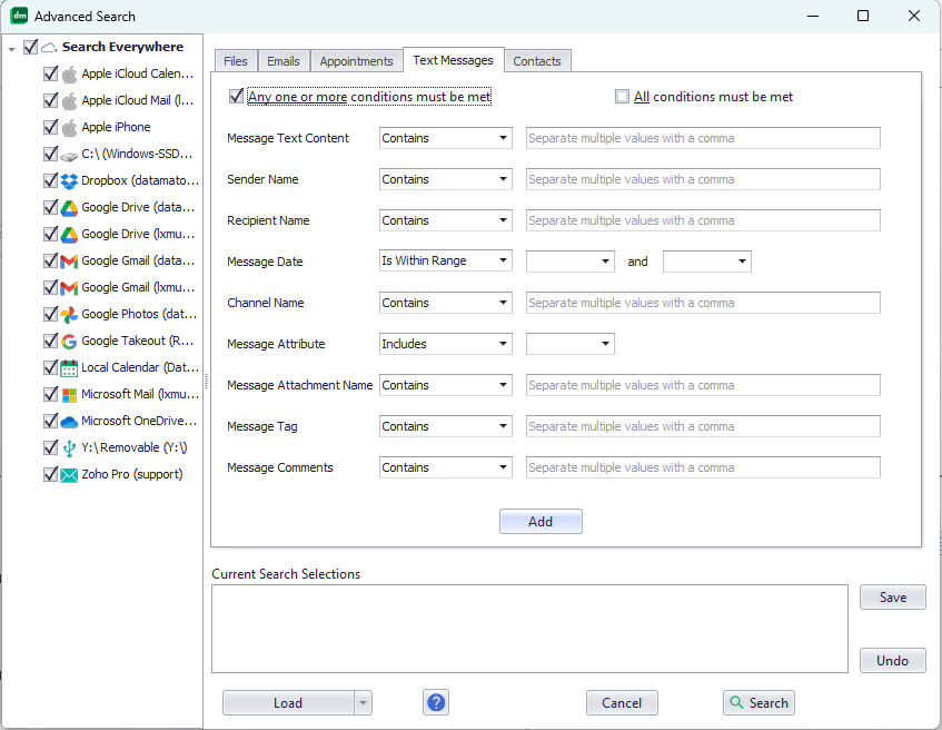 Text message search options with Datamaton Knit