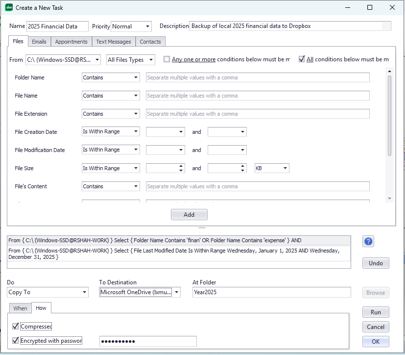 Knit Omni backup task to copy files, emails, appointments etc.