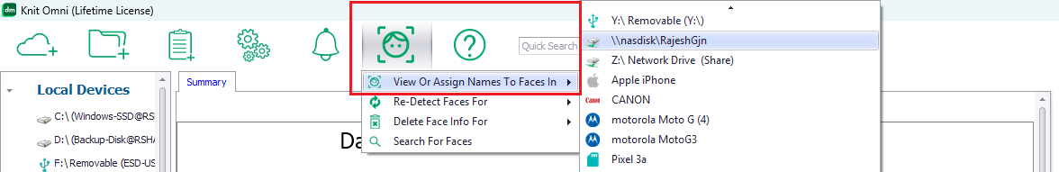 Menu Option to View Or Assign Names To Faces 